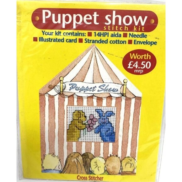 Cross Stitcher Kit Puppet Show Counted 14HPI Vintage Aida NEW RARE - Picture 1 of 3